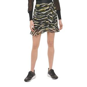 DKNY Women’s Wrap Raffle Chiffon‎ Skirt Black Cadet Green Size 6